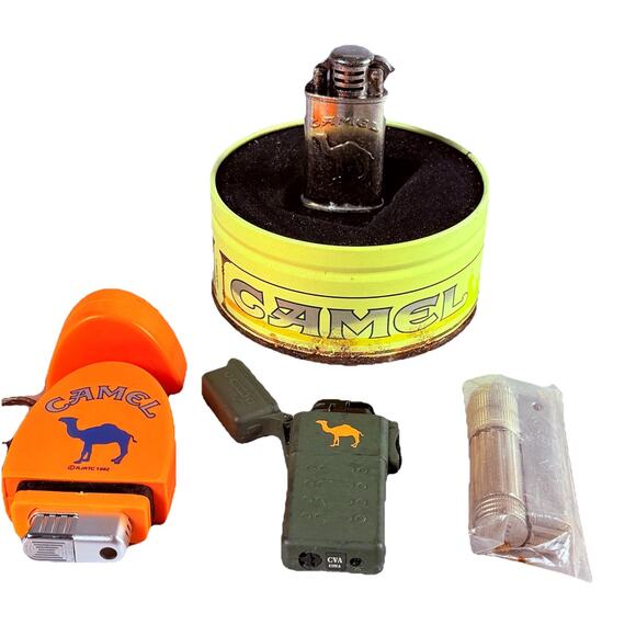 Lot 4 VTG Camel Cigarette Lighters 1990s Promo Metal Plastic Keychain Sealed - Picture 1 of 9